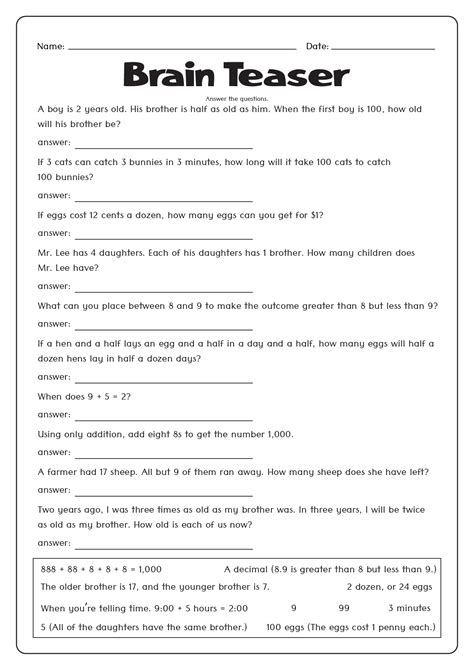 printable brain teasers with answers|brain teasers worksheets with answers.